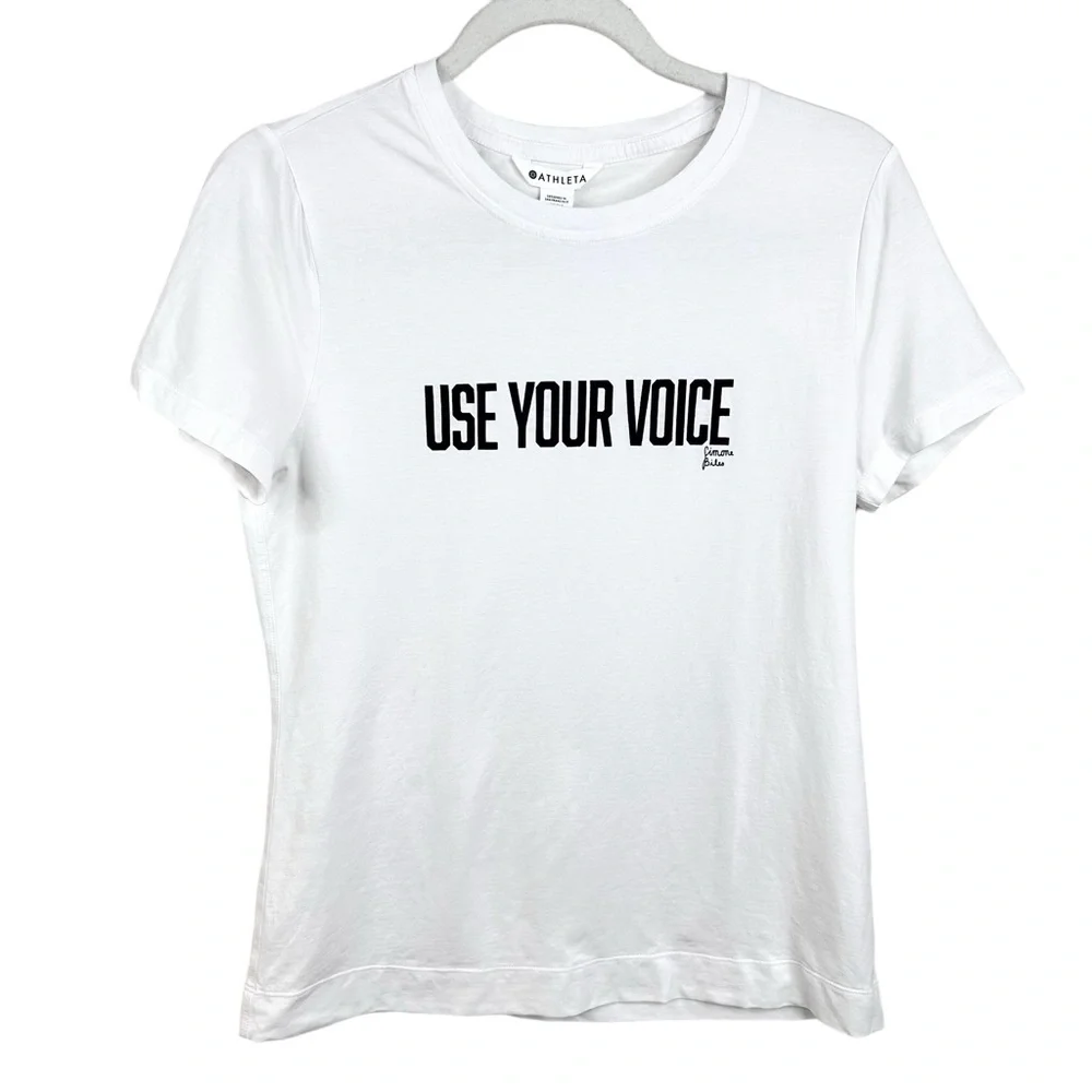 Athleta Outbound Tee Simone Biles Use Your Voice Bright White Top Small - Picture 13 of 14